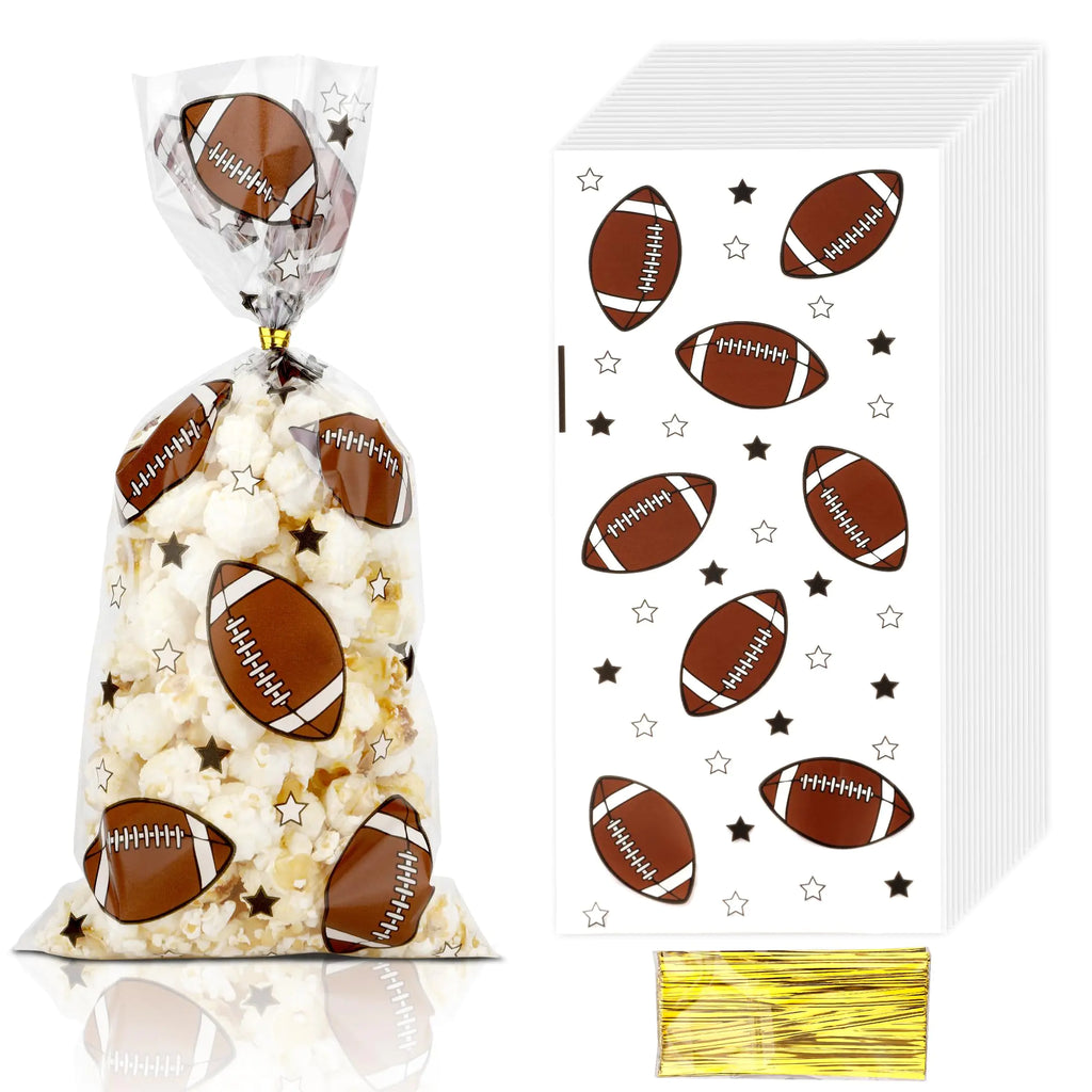 Football Goodie Bags 200 PCS Football Cellophane Treat Bags Football Party Favor Bags Football Gift Bags Superbowl Party Decorations 2025 Football Snack Bags for Team Birthday Party Supplies Decor